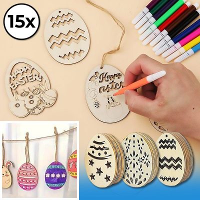 Дерев'яні пасхальні яйця (15 штук) | EGGNAMENTIFY